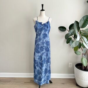 Vintage Y2K Paisley Ruffled Fairy Maxi Slip Dress 9/10